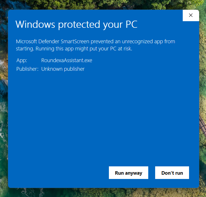 Windows protected your PC screen with the Run anyway button